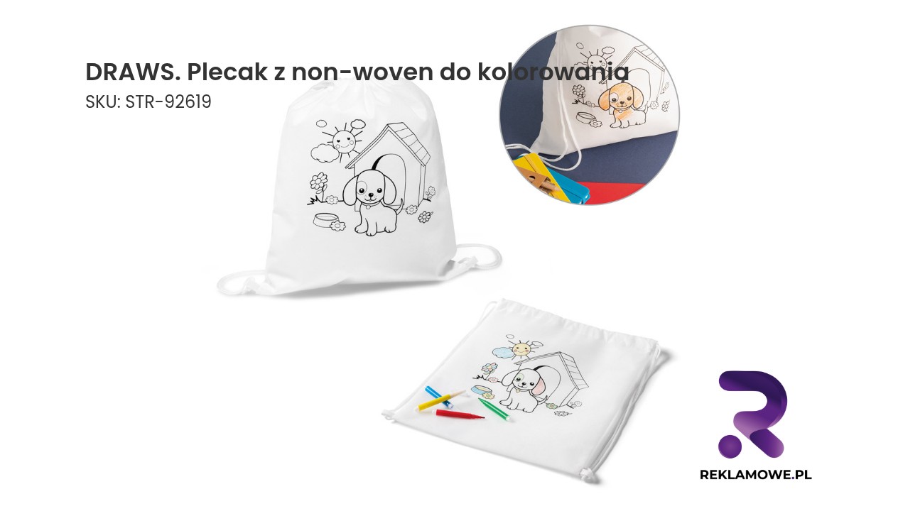 DRAWS. Plecak z non-woven do kolorowania (80 g/m²) Plecak z non-woven do kolorowania marki DRAWS