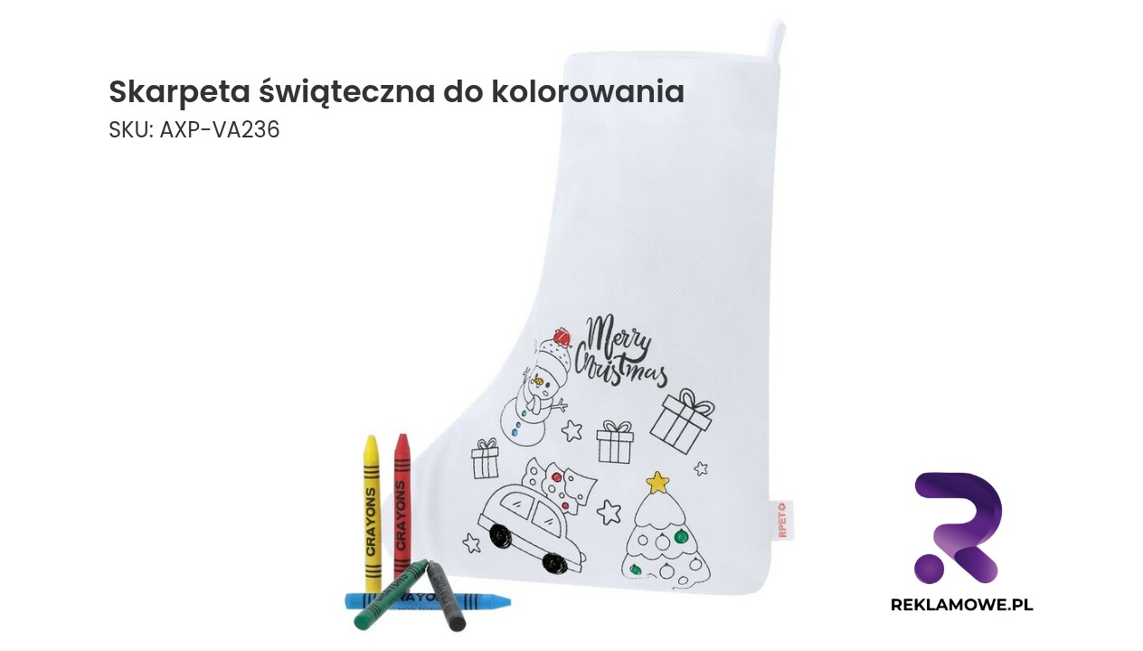 Skarpeta świąteczna do kolorowania, świąteczny wzór, kredki Kolorowanka ze skarpetą świąteczną dla dzieci