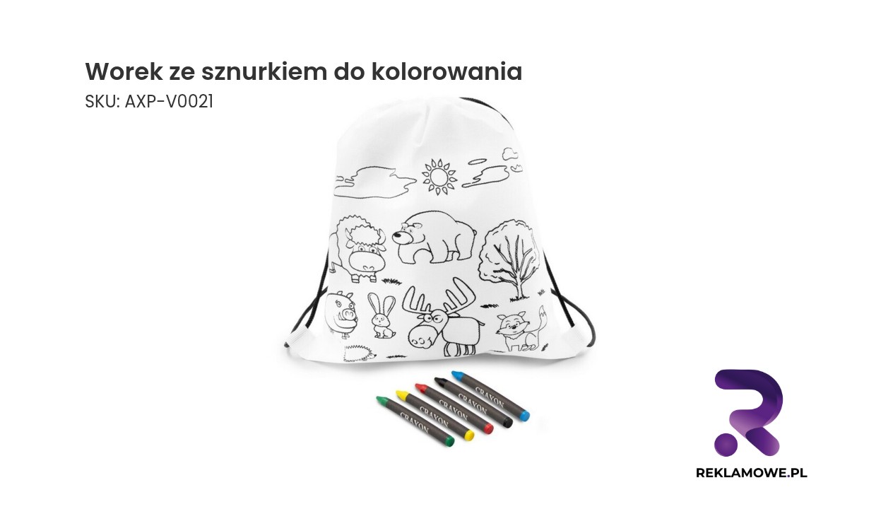 Worek ze sznurkiem z motywem do kolorowania, zdobiony kredkami