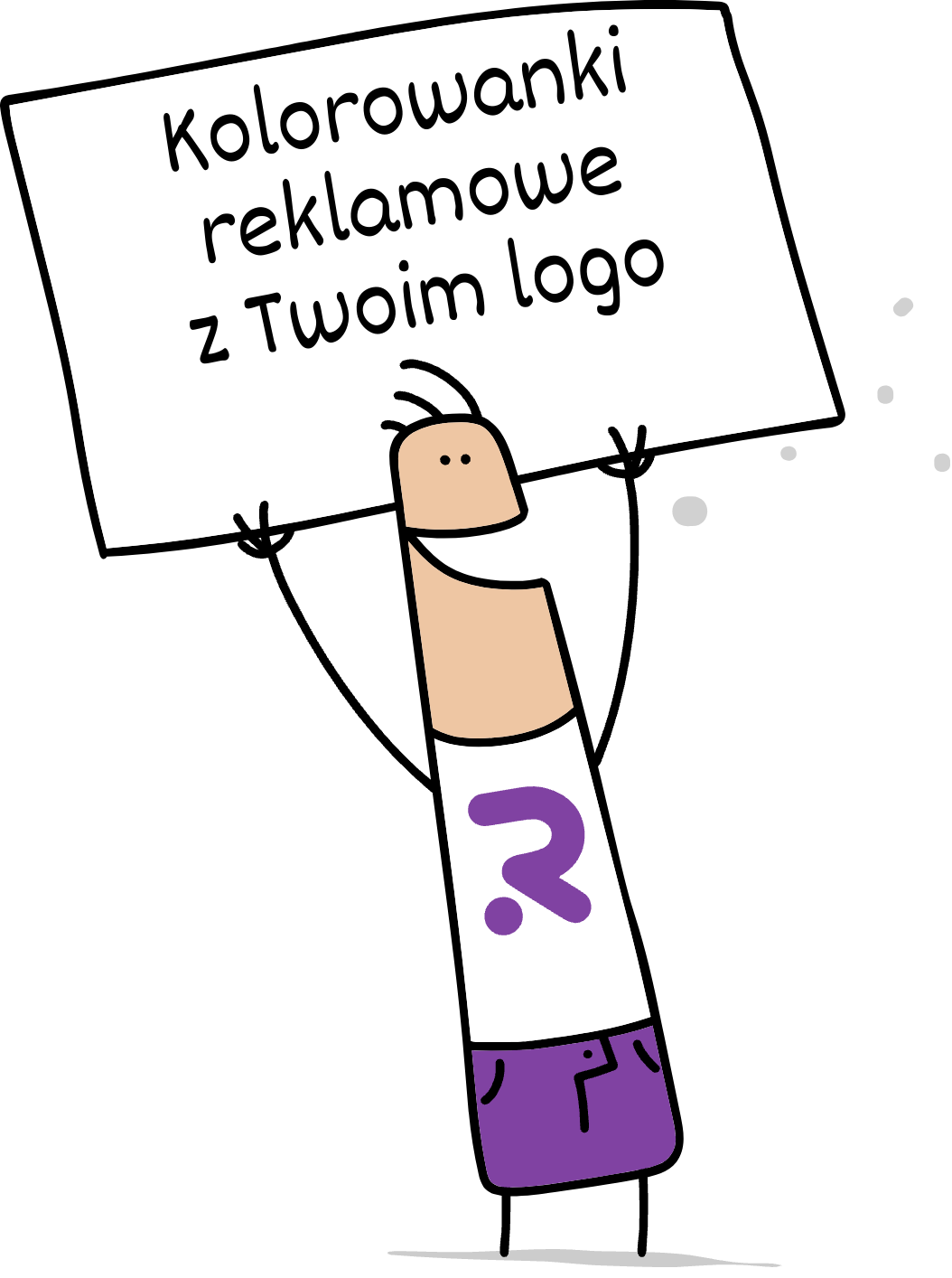 Buddy trzymający napis kolorowanki reklamowe z Twoim logo