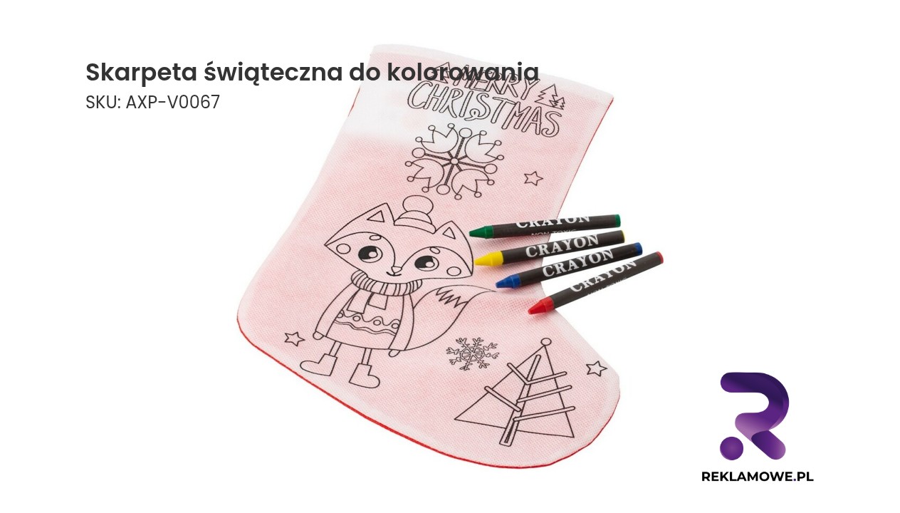 Skarpeta świąteczna do kolorowania z wzorami świątecznymi