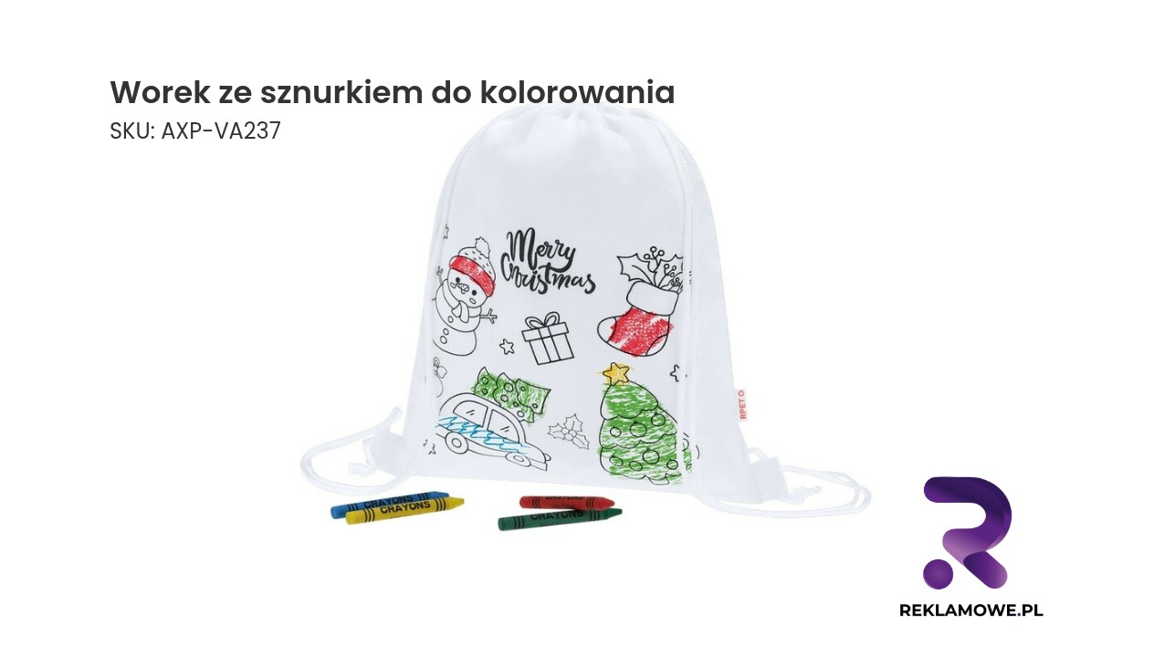 Worek ze sznurkiem do kolorowania, świąteczny wzór, kredki Worek ze sznurkiem do kolorowania – kreatywny worek do samodzielnego ozdabiania